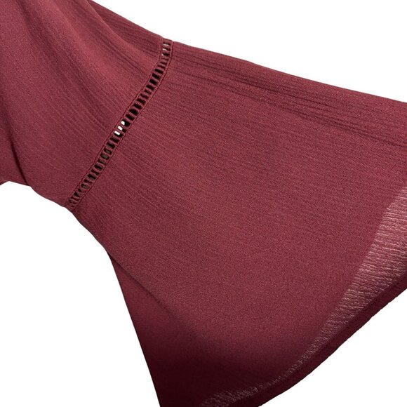 Maroon Love Fire Boho Romper With Embroidered Floral Design & Bell Sleeves - Picture 4 of 12